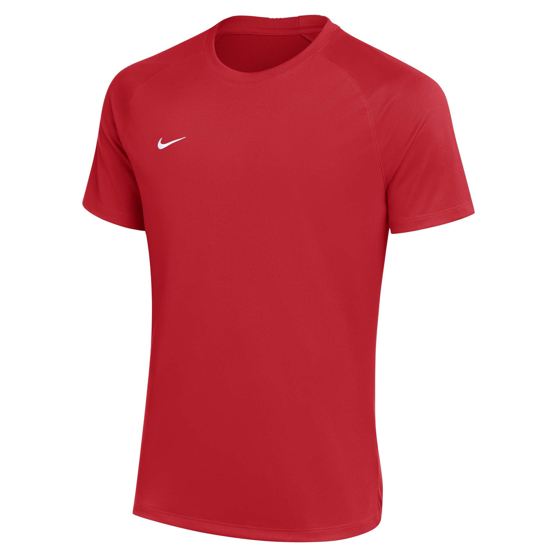 Red short-sleeve Nike athletic shirt featuring a white swoosh logo on the chest.