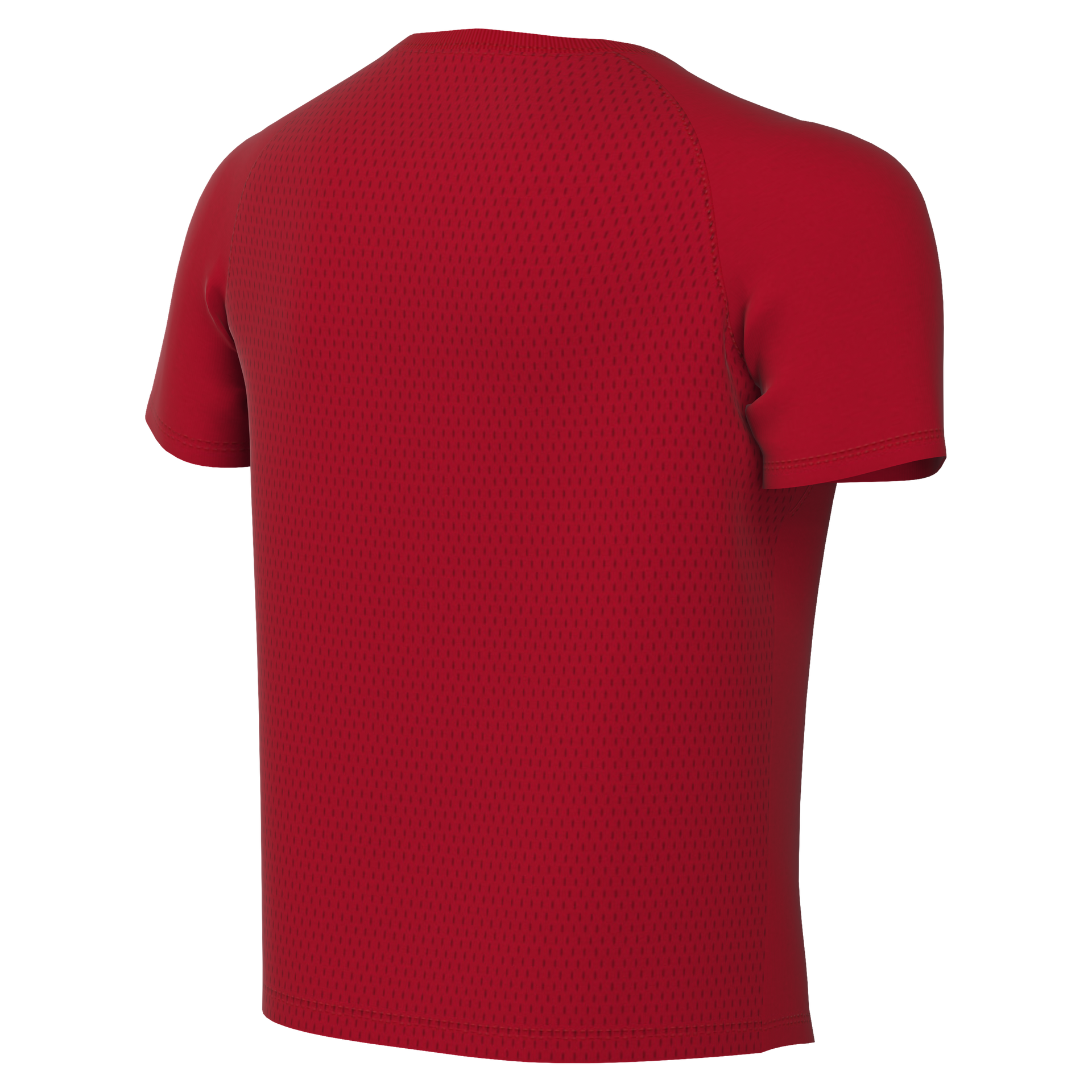 Back view of a red short-sleeved performance t-shirt with a mesh fabric back panel and raglan sleeves, shown on a black background.